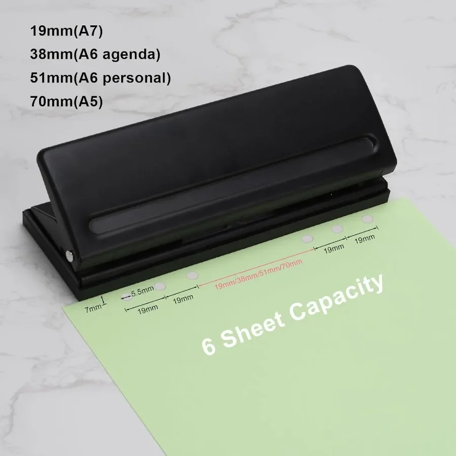 Adjustable 6Hole Punch for A4 A5 A6 Personal and Pocket Planners with 6Ring Binder Functionality 6Sheet Capacity NonSlip Base I