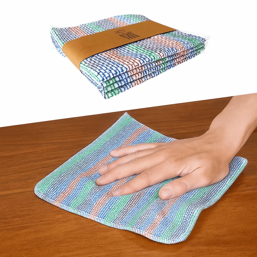 

4PCS Portable Striped Pattern Kitchen Towels Breathable Square Scouring Pads Quick-Drying Soft Dishwashing Cloth Restaurant