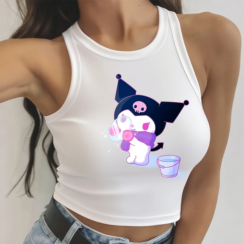 

Summer kawaii clothes Cartoon Kuromi Print Tight Fit Women's Summer VestY2K T-shirt Sleeveless Round Neck Tank Top t-shirts