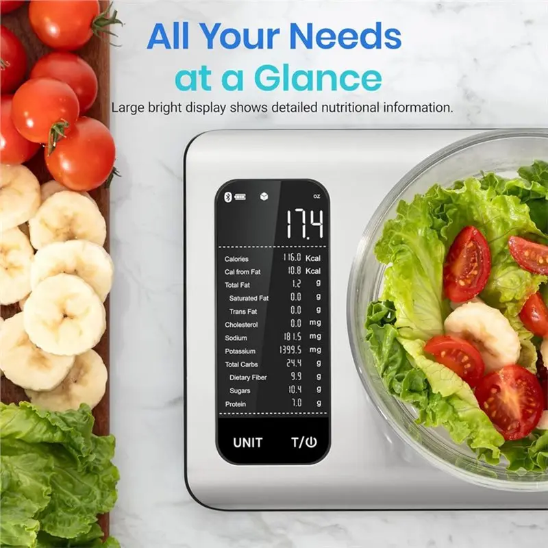 Smart Food Kitchen Scale Featuring Nutritional Calculator, Calorie, Macro, Digital Grams Tracking, Free App(19 Nutrients) Marco