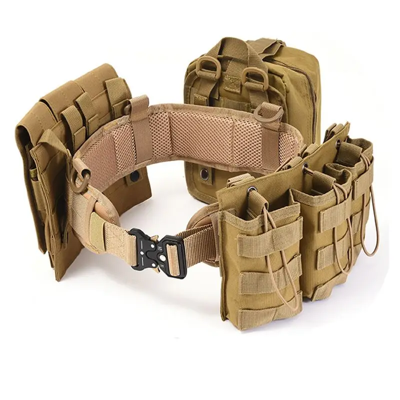 Tactical Molle Padded Waist Belt Adjustable Outdoor Hunting Hiking Fishing Utility Belt with Detachable Pouches Waterproof Nylon