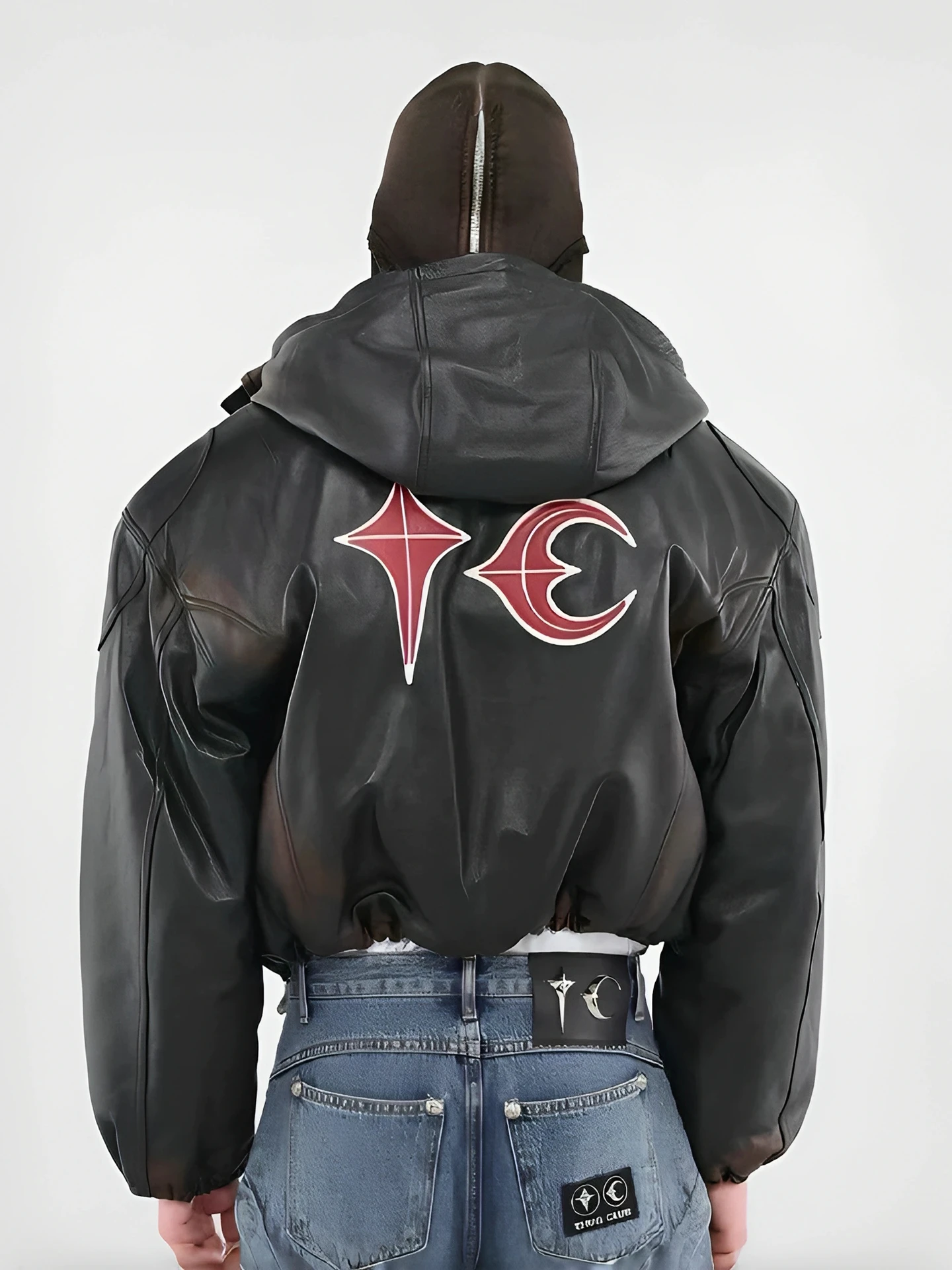 Thug Club Men's Thickened Zipper Loose Hooded Leather Jacket Cotton Filled Coat American Style Casual Warmth Outerwear