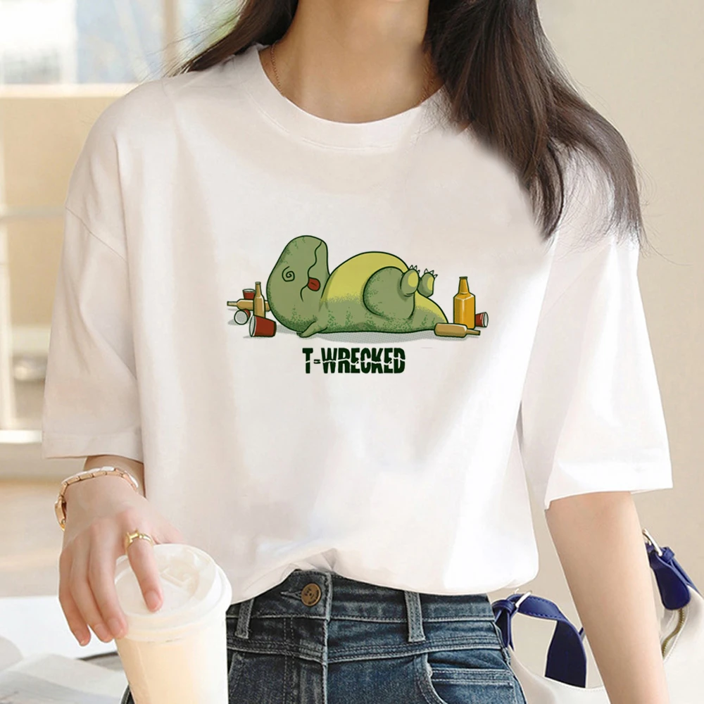 Camiseta de cerveza de dinosaurio para mujer, camiseta de diseñador para niña, ropa harajuku de manga