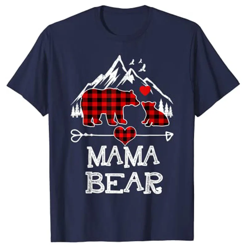 Mama Bear Christmas Pajama Red Plaid Buffalo Family T-Shirt Graphic Tee Mother's Day Gift