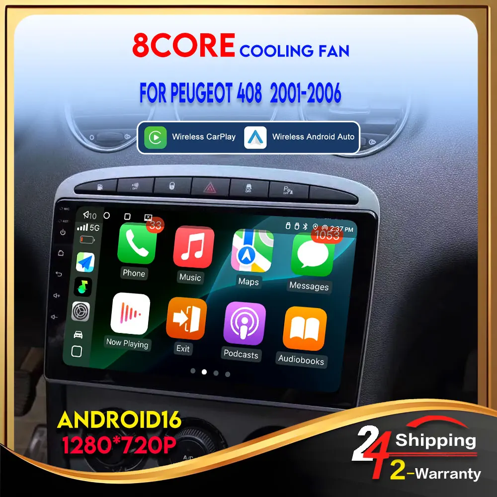 Anroid 16 Player FOR Peugeot 408 2001-2006 Android 16 Player 8Core 4G Intelligent System Carplay auto Multimedia Video Player