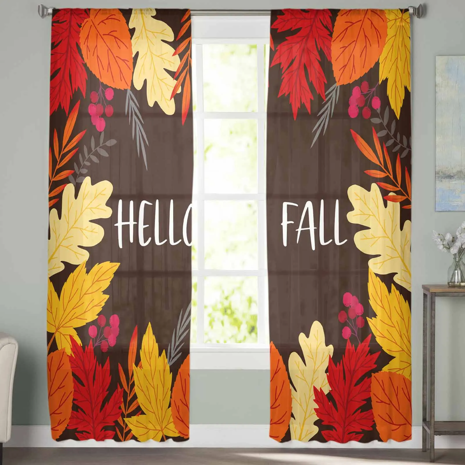 Autumn Plant Maple Leaves Curtains For Living Room Bedroom Kitchen Decoration Window Tulle Curtain