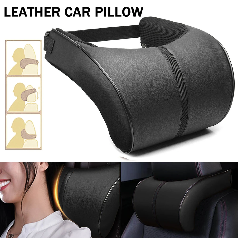 New Car Seat Headrest Neck Pillow PU Leather Auto Car Neck Pillow Memory Foam Pillows Neck Rest Seat Travel Headrest Cushion