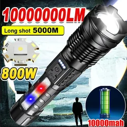 100000LM High Strong Power Led Flashlights Tactical Emergency Zoom Spotlights Built-in Battery USB Rechargeable Camping Torch