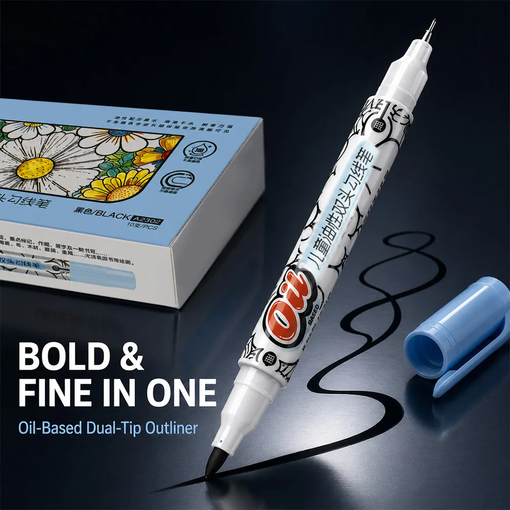 2/4/5/8/10/20Pcs Dual Head Sketch Liner Pen Set Waterproof Dual Tip Oil Based Pen Illustration Coloring Craft Office Stationery