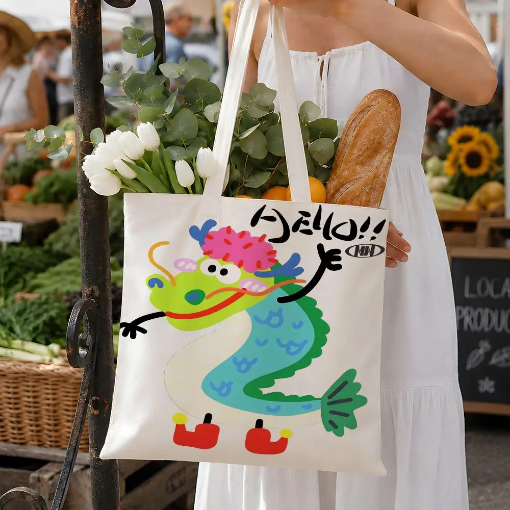 Dragon Fantasy Mythical Creature Storage Bags Fashion Cotton Canvas Tote Bag Eco Friendly Reusable Large Capacity Shopping Bag
