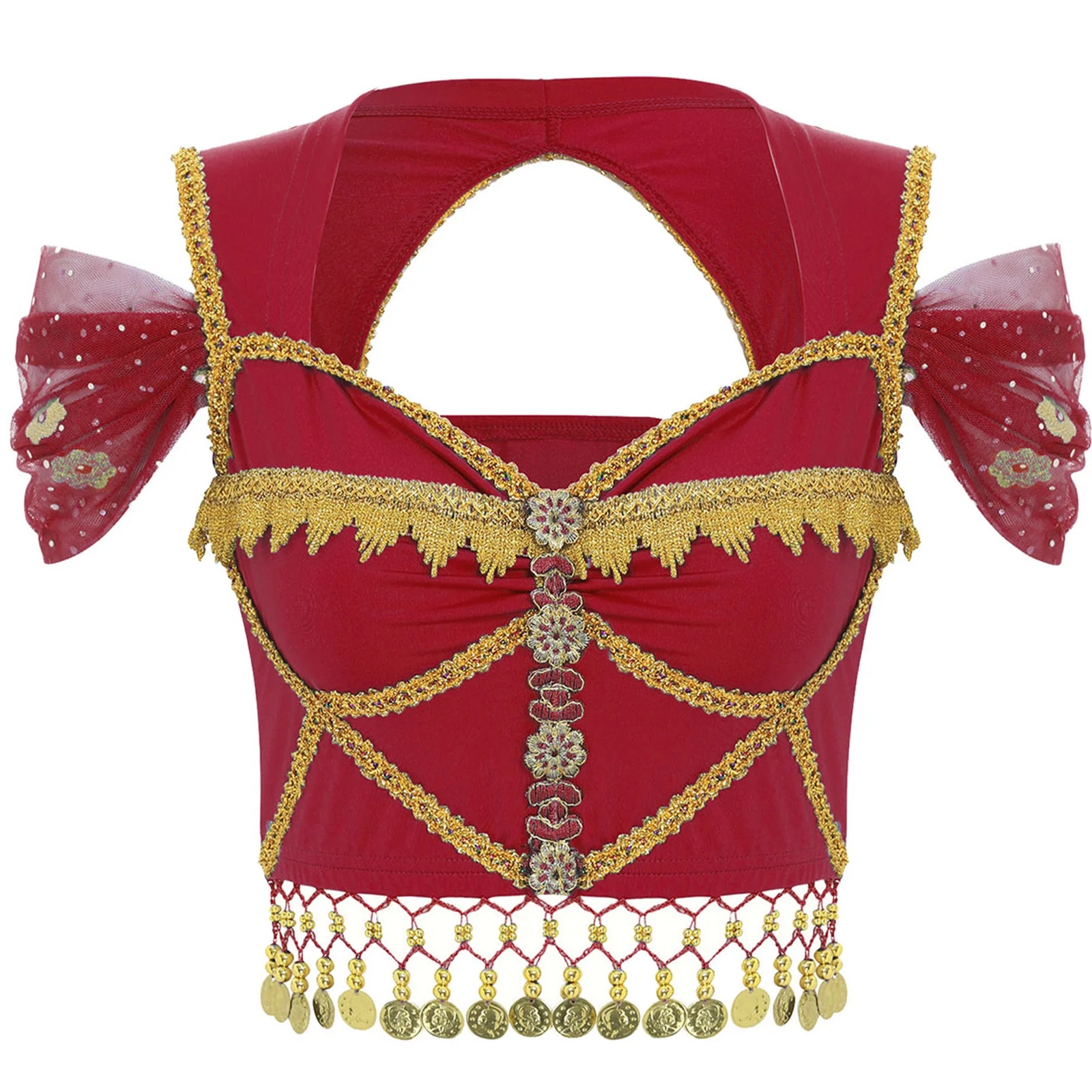 

Women's Exotic Belly Dance Tops Arabian Princess Crop Top Bohemian Ethnic Halloween Outfit for Hafla Parties Cultural Festivals