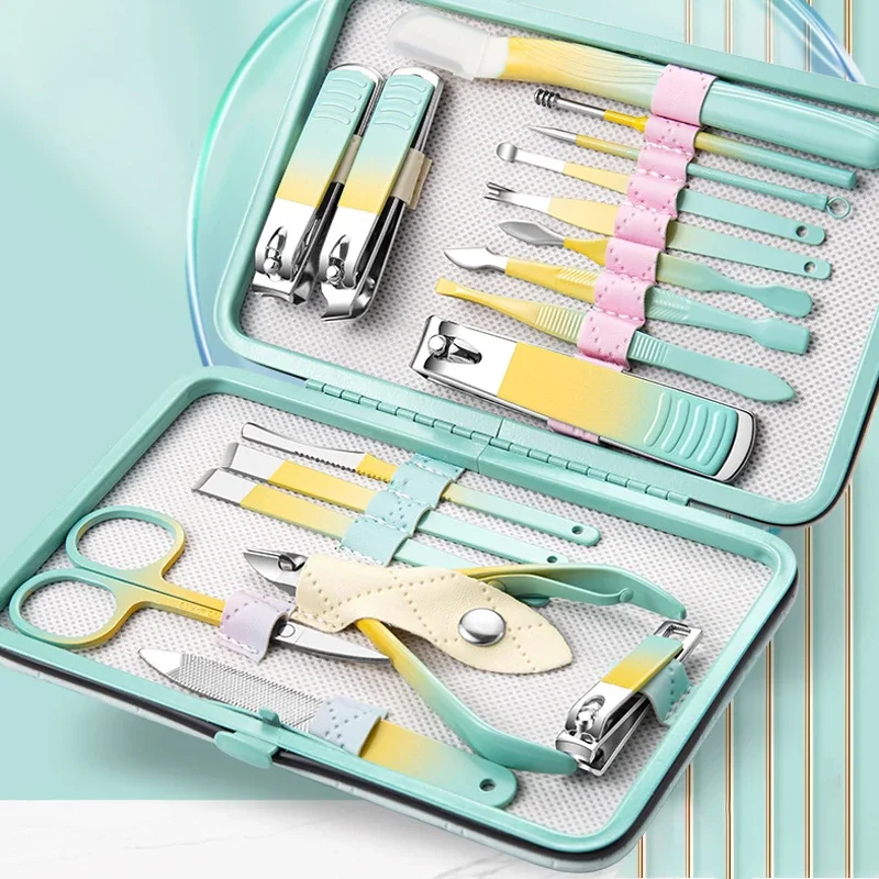 

Gradient colors Manicure Set Pedicure Sets Nail Clippers High-quality Steel Professional Nail Cutters Tools with Travel Toenail