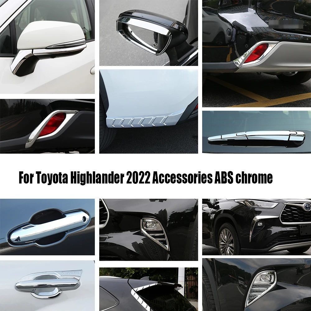 

For Toyota Highlander Kluger 2020-2022 ABS chrome Car front fog lampshade rain eyebrow Wiper Arm Blade mirror strip Cover Trim