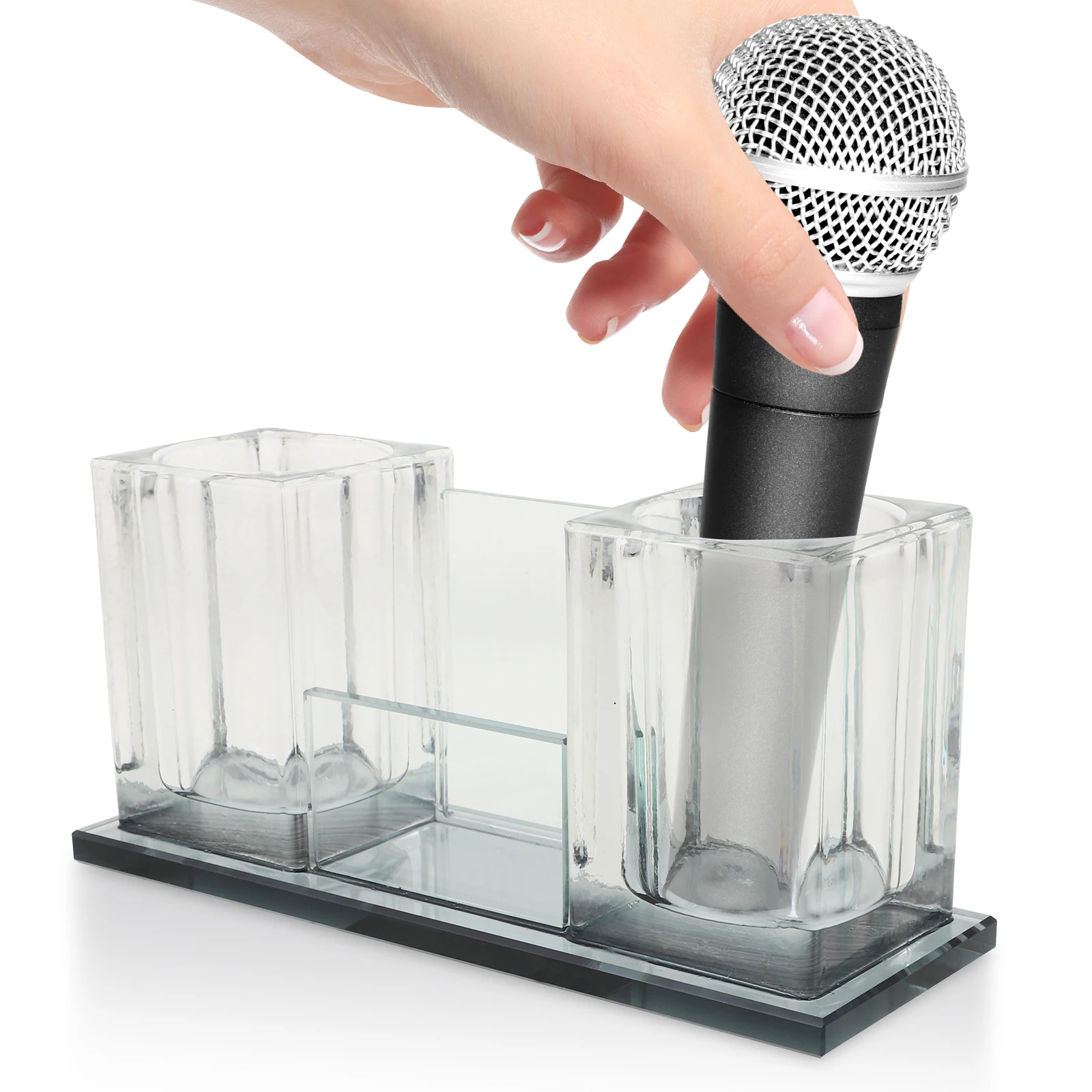

2-Slot Microphone Stand Desktop Acrylic Stable Mic Holder Wireless Universal Base Durable Lightweight Storage Stand For Tabletop