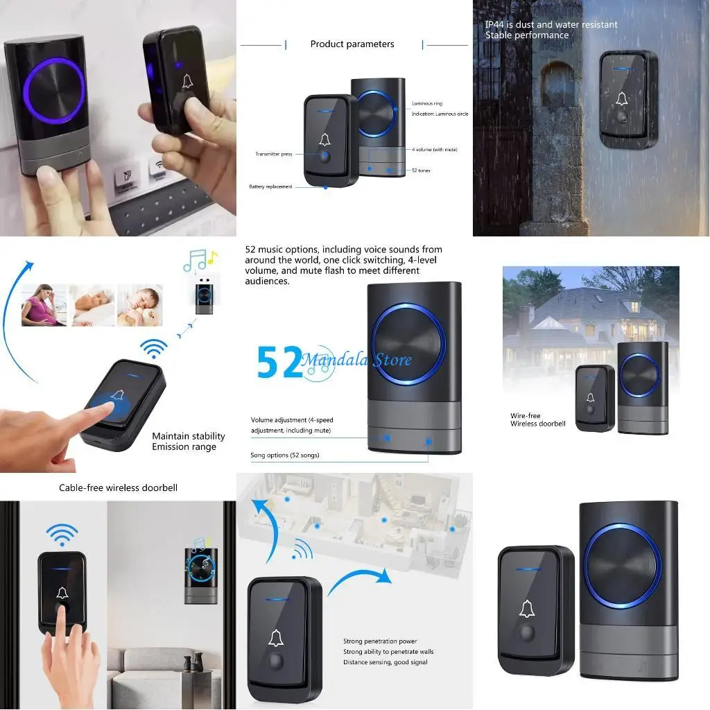 

U2JC Wireless Doorbell LED Flash Security Alarm Outdoor IP44 Waterproof Door Bells