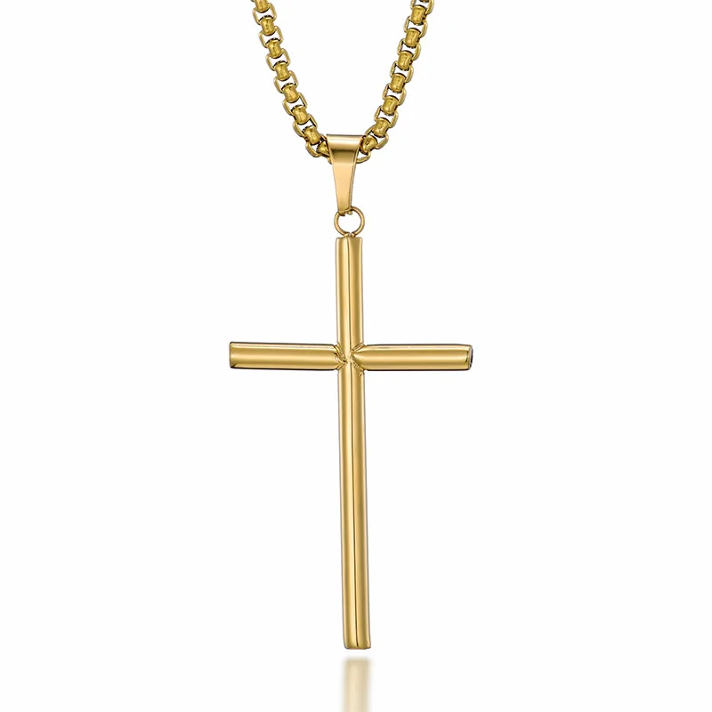 Solid Stainless Steel Stick Cross Pendants Necklace For Men Jewelry Drop Shipping