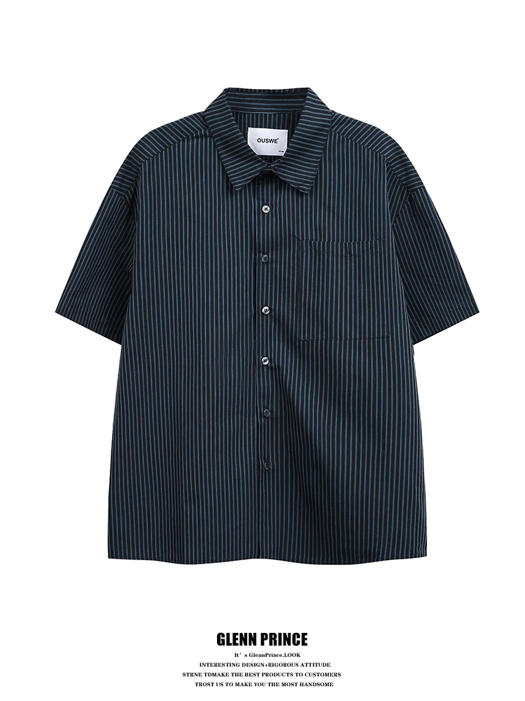 

GPstudio Japanese Hong Kong Style Slim Fit Short Sleeve Striped Shirt Men's Summer Casual Handsome Commuting Shirt Cotton Pol...