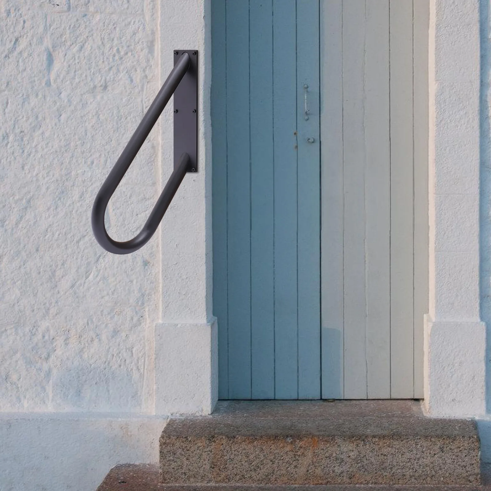 20" U-Shaped Handrail Railing for Wall Mount Step Hand Rail Grab Bar 1-2 Steps