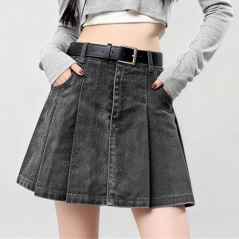 

Винтажная джинсовая юбка с эффектом потертости для женщин, модная джинсовая юбка с разрезом и шортами, повседневная летняя мини-юбка в стиле Y2K, новинка 2026 года