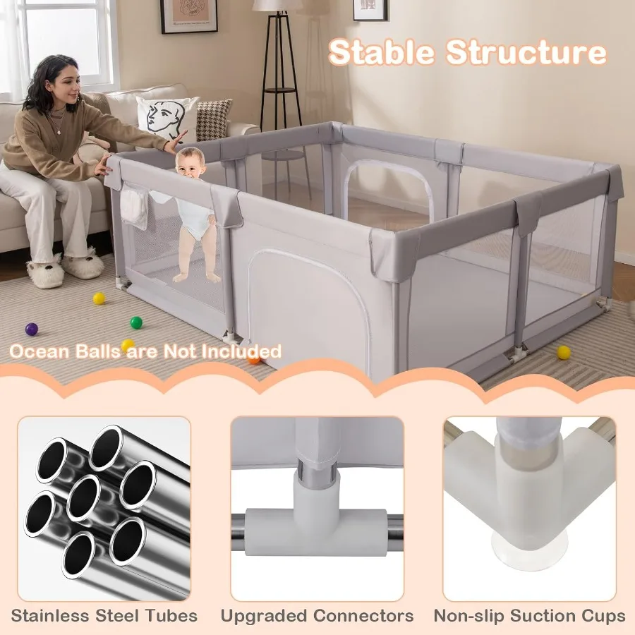روضة أطفال كبيرة مقاس 75 بوصة × 59 بوصة مركز أنشطة للأطفال الصغار مع أبواب بسحاب حقيبة تخزين شبكية للاستخدام الداخلي والخارجي وساحة لعب للأطفال