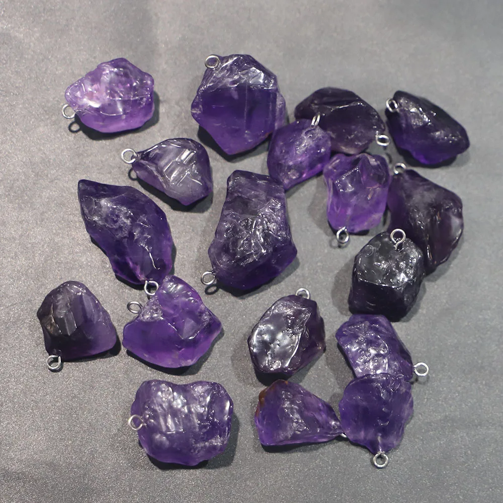 Selling New Natural Stone Irregular Amethyst Necklace Pendant Reiki Charm DIY Fashion Making Jewelry Accessories Wholesale 12Pcs