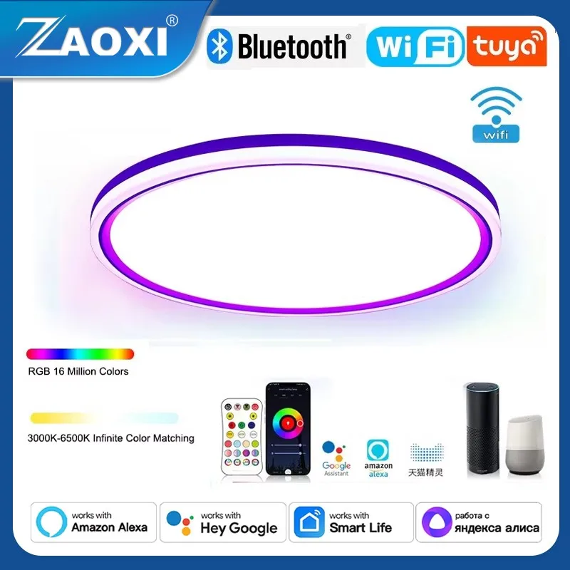 ZAOXI Tuya Smart WiFi 2.4G LED Ceiling Light 24W RGBCW Round Ceiling Lamp Indoor Lighting APP Alexa Geogle Home Voice Control