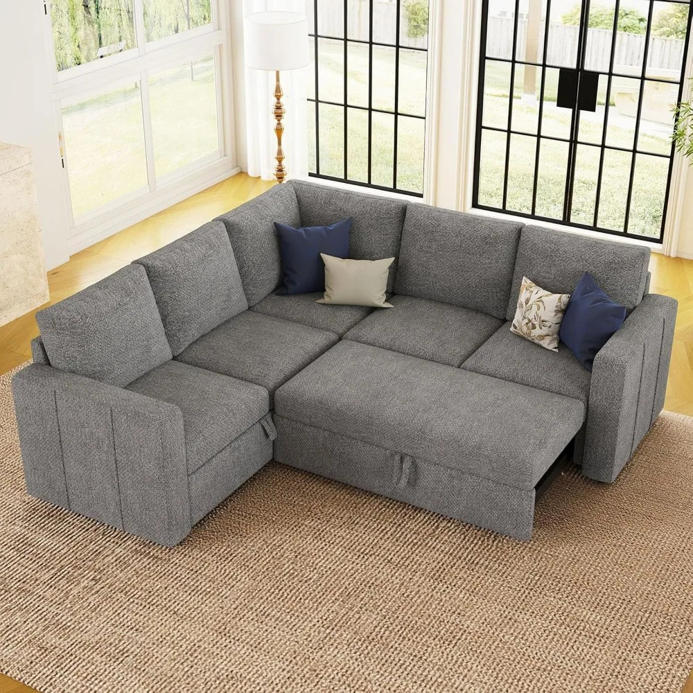 

Modular Sectional Sleeper Sofa with Pull Out Couch, L Shaped Sleeper Pull Out Bed, Convertible Sectional Couches for Living Room