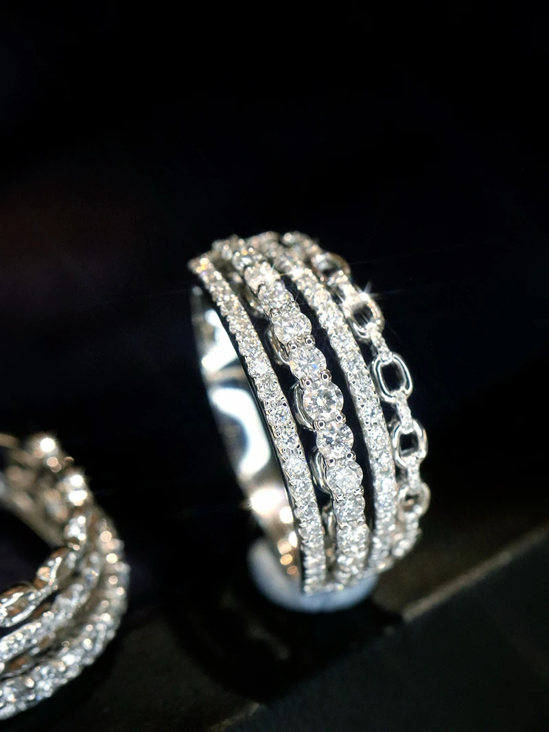 LUOWEND 100% 18K الذهب الأبيض خواتم فاخرة لامعة تصميم 0.68 قيراط الماس الطبيعي الحقيقي خاتم الخطوبة للنساء غرامة مجوهرات #4