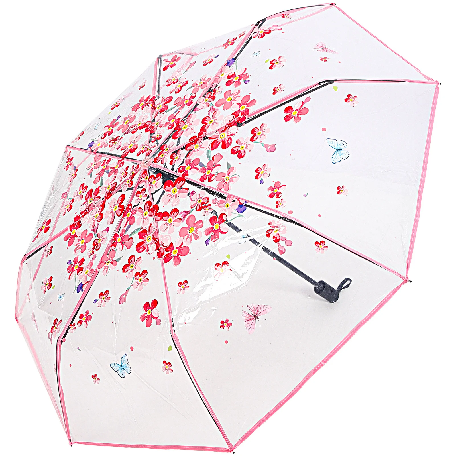 접이식 신부 웨딩 우산 꽃무늬 나비 패턴 투명 사진 소품 컴팩트 방풍 여행용 우산