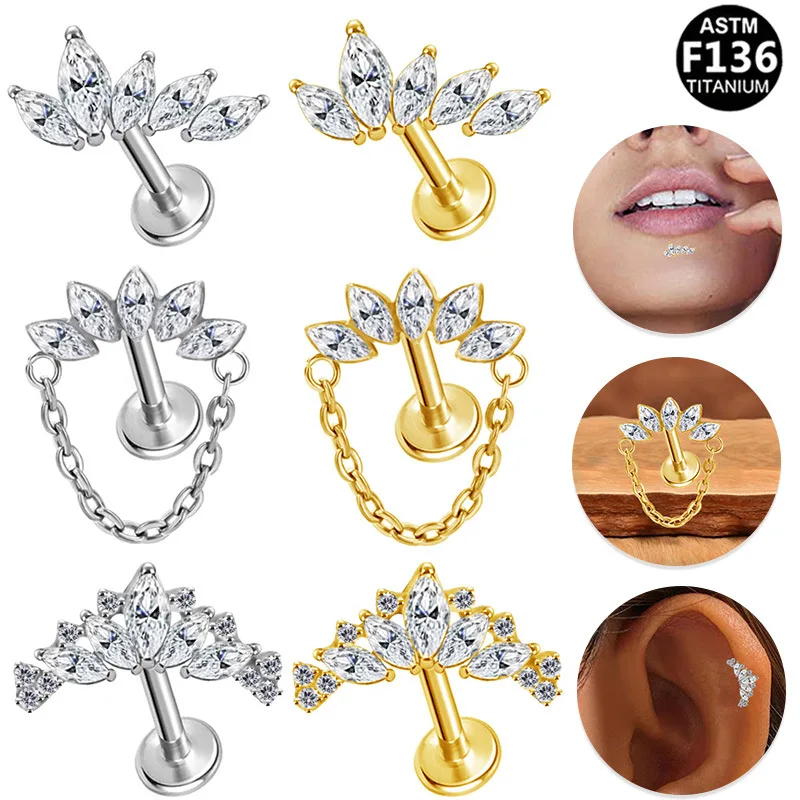 

ASTM F136 Titanium Ear Tragus Cartilage Helix Daith Piercing Stud Earrings for Women Internal Thread Labret Piercing Jewelry 16G
