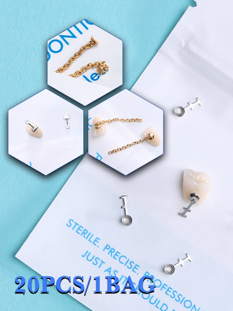 Accessoires orthodontiques, Traction coulissante collable, Type d'arrêt court et Long fixé sur le fil d'arc, matériaux de laboratoire pour dentiste, 20 pièces/sac