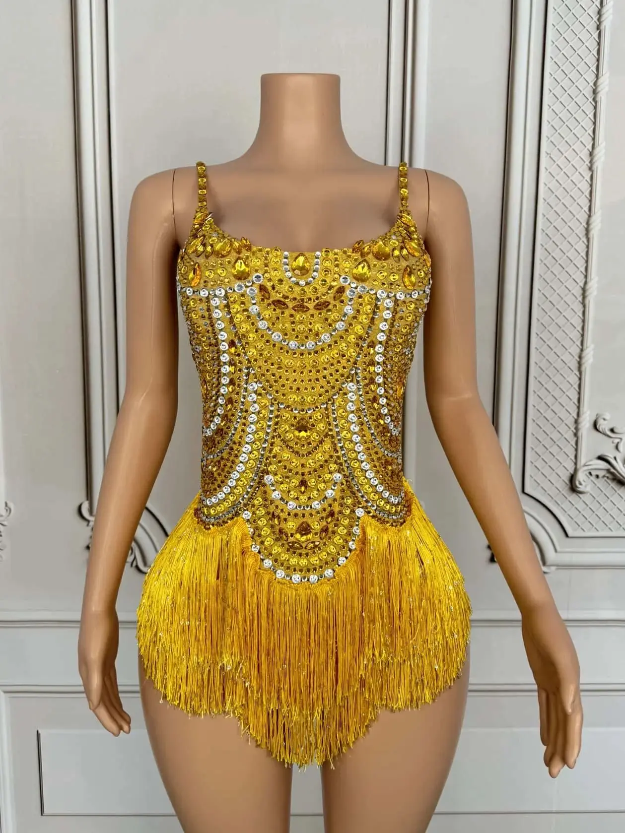 Sparkly Crystals Tassel Bodysuit Sexy Women Dance Show Costume Nightclub gig Carnival Party Singer Dancer Stage Leotard Jingling