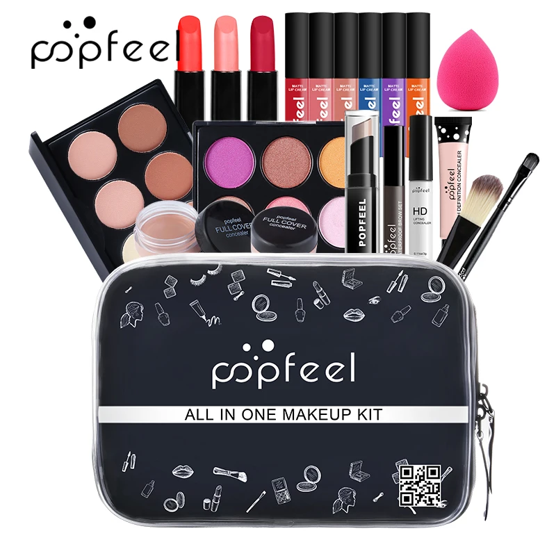 Alles in einem Make-up-Kit (Lidschatten, Ligloss, Lippenstift, Pinsel, Augenbrauen, Concealer)Beauty-Kosmetik tasche