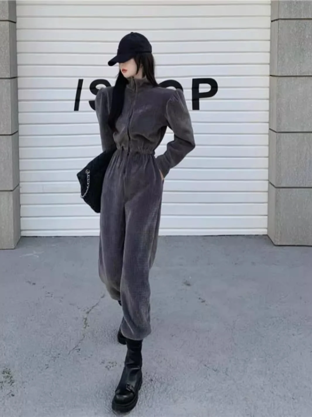 패셔너블한 테니드 페이스 라이닝 코듀로이 캐주얼 스포츠웨어 세트 여성용 가을 겨울 로우 웨이스트 롱 팬츠 다이아몬드 장식...