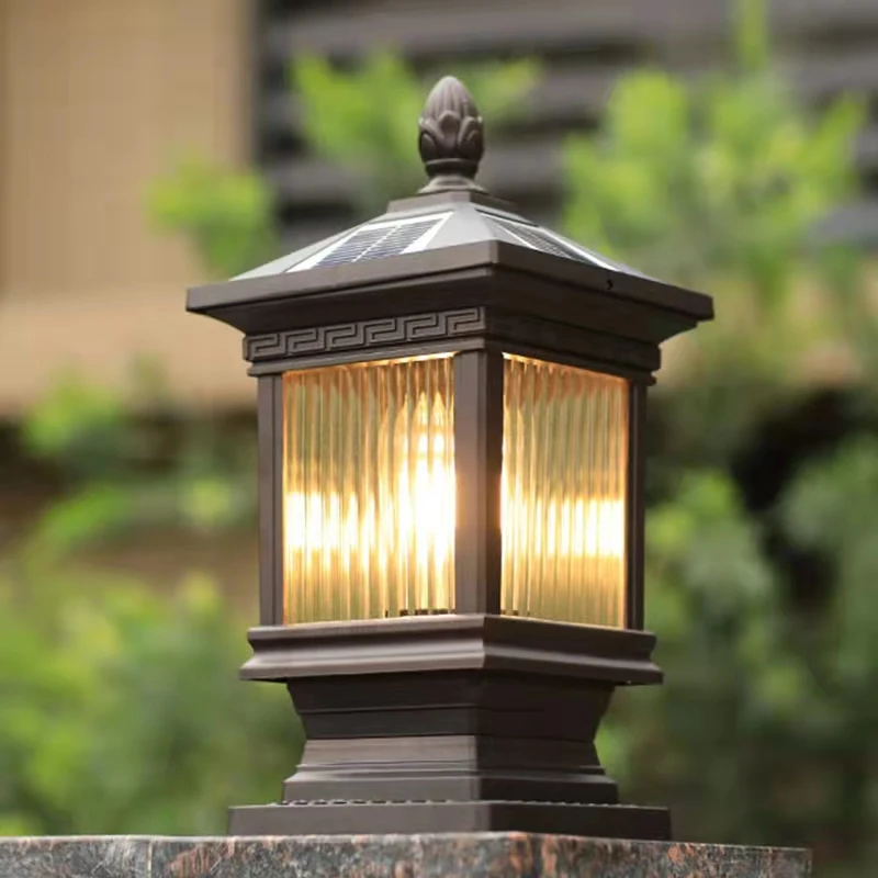 Hongcui Outdoor Solar Post Lamp Classical Retro Waterproof Courtyard Led for Decoration Garden Balcony Villa Wall Light