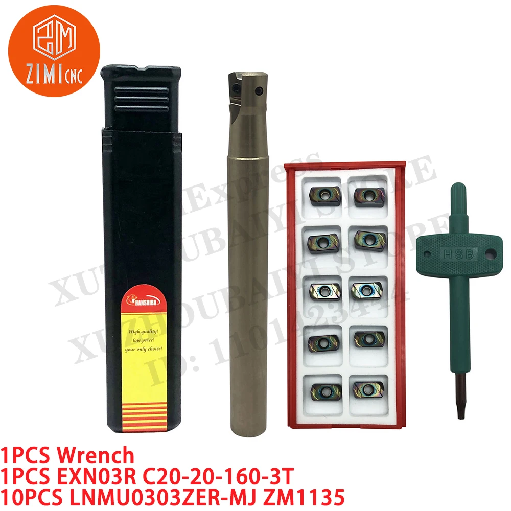 1 قطعة EXN03R C20-20-160-3T قطع نهاية مطحنة شانك + 10 قطعة LNMU0303ZER-MJ ZM1135 مؤشر إدراج الطحن مخرطة معدنية أداة القطع باستخدام الحاسب الآلي