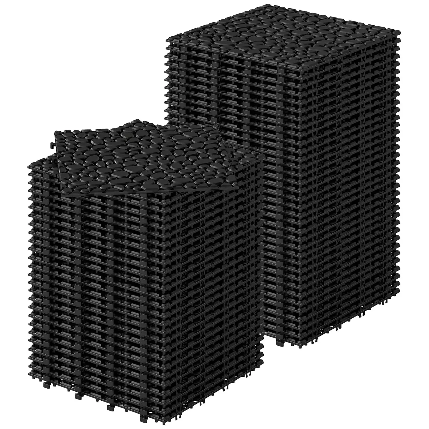 Plastic Interlocking Deck Tiles, Outdoor Waterproof Non Slip Decking Pavers For Patio Balcony Bathroom Backyard Poolside Garage Floor, Modern Geometric Style, Solid Black, 60 Pieces