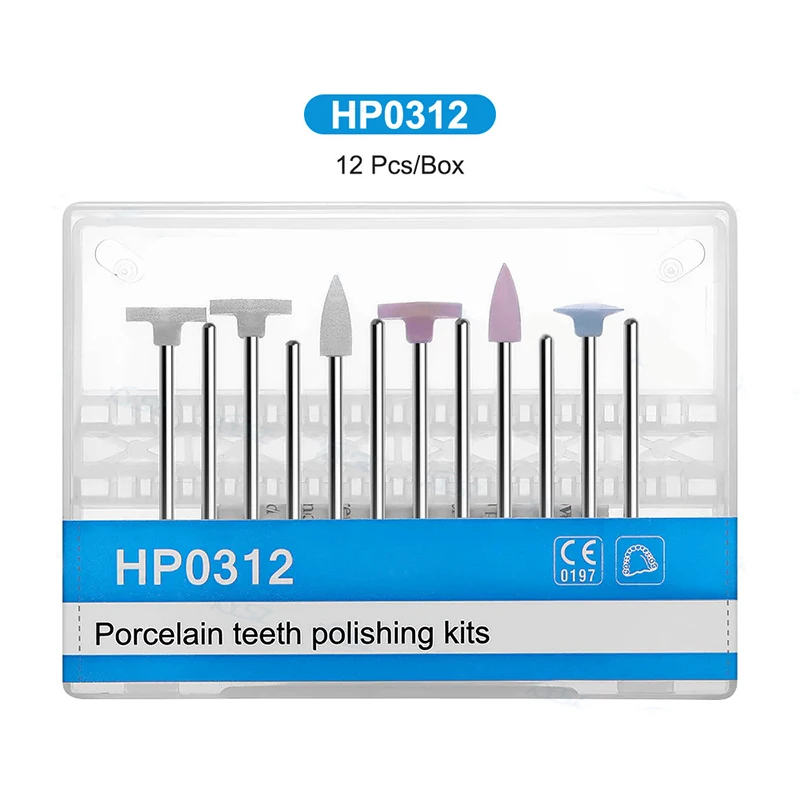 12PCS/Box Dental Porcelain Teeth Polishing Kit HP 0312 For Micromotor Handpiece Dentistry Lab Silicone Polishers Tool