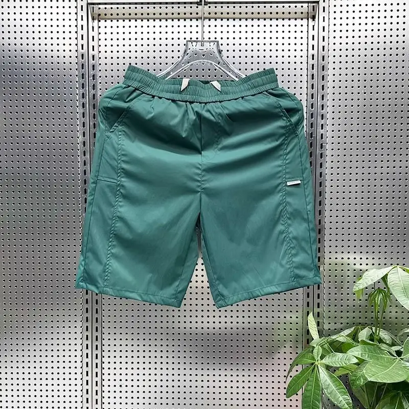 Men Drawstring Shorts Loose Casual Outdoor Ice Silk Breathable Cool Quick-drying Straight Beach Solid Trend Outer Sweatpants