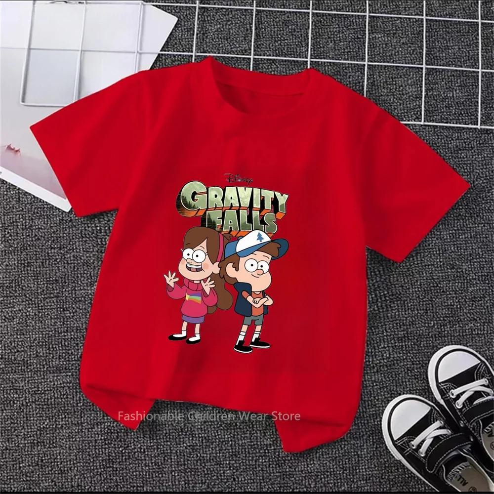 Disney's New Summer Collection Adorable Gravity Falls Cartoon Tees for Boys and Girls Fashionable O-neck Soft Tops for Kids 3-14