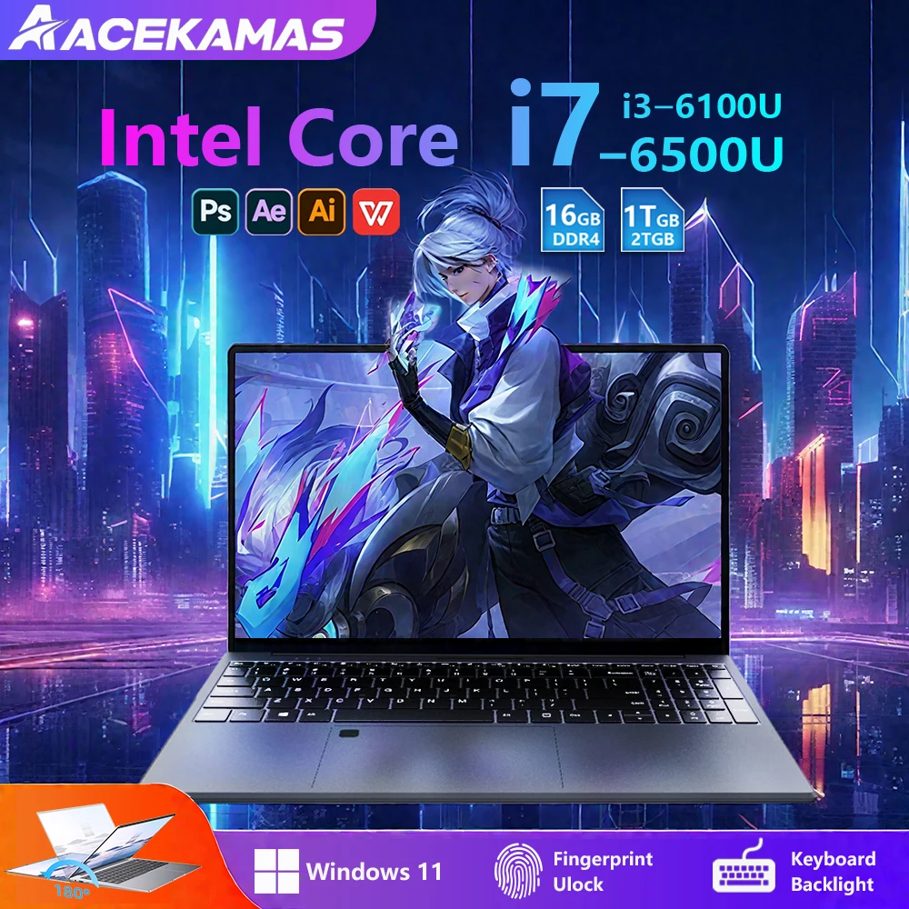 ACEKAMAS 15.6 "Intel Core i7 6500U i3 6100U كمبيوتر محمول Windows 11 16GB DDR4 1 تيرا بايت 2 تيرا بايت SSD أجهزة الكمبيوتر المحمولة المحمولة أجهزة الكمبيوتر المحمولة للألعاب