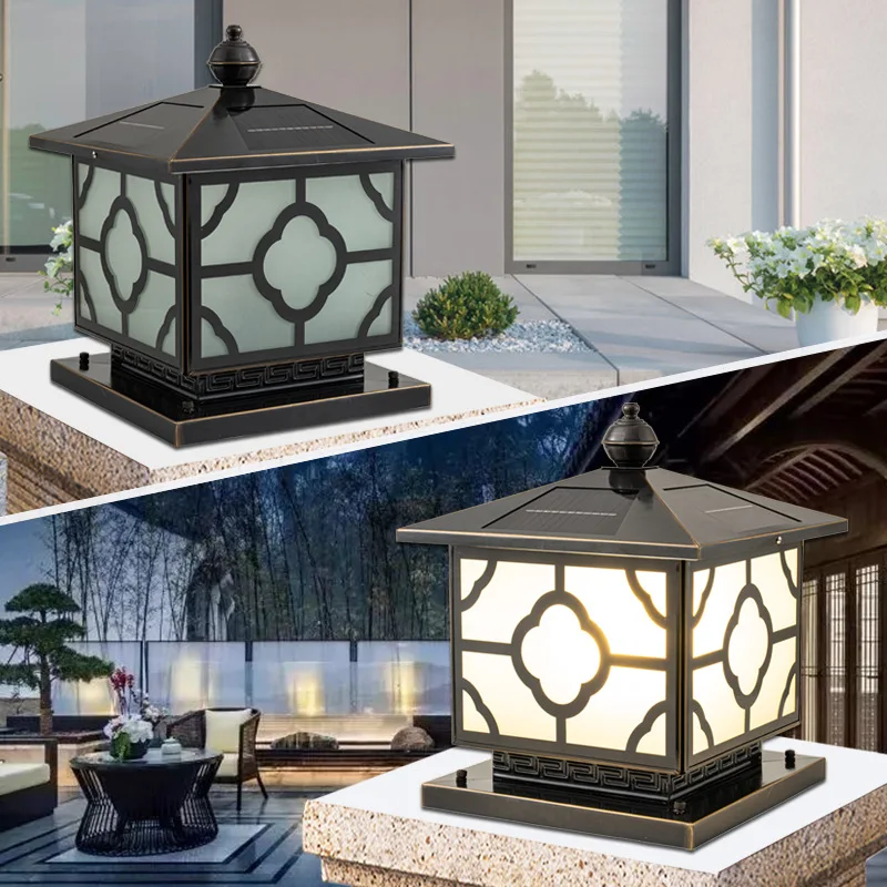 Lampu taman tembaga anti air model baru gaya Cina untuk villa, lampu dinding tiang pintu besar