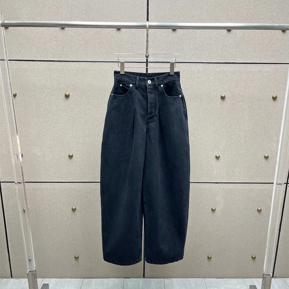 

Women's High Waist Balloon Jeans 100% Cotton Washed Denim Pants Casual Loose Fit Ankle Length Trousers Streetwear 2026 New