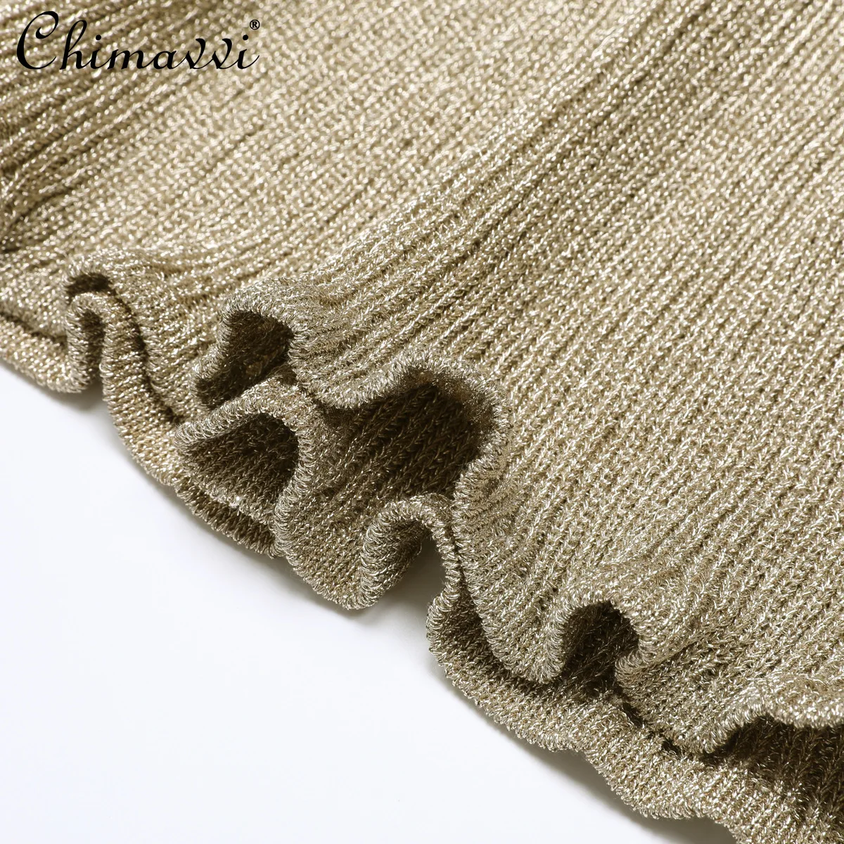 High-End Knitted Dress Spring and Autumn New Fashion Bright Silk Slimming V-Neck Long Sleeve Short Elegant Lady Knitted Dress