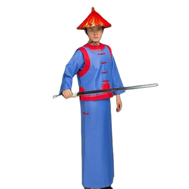 ملابس المسرح التلفزيوني للفيلم بدلة جندي سلالة تشينغ للرجال زي الحرس الملكي القديم رداء رجالي ملابس تنكرية