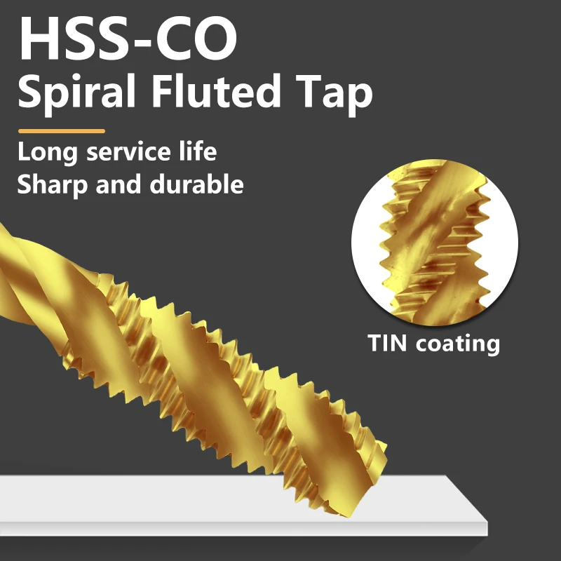 VOKET 1PCS HSS-CO TICN Coating Forming Roll Pointed Spiral Fluted Tap M1 M1.4 M2 M3 M4 M5 M6 M8 M10 M12 Machine Thread Taps
