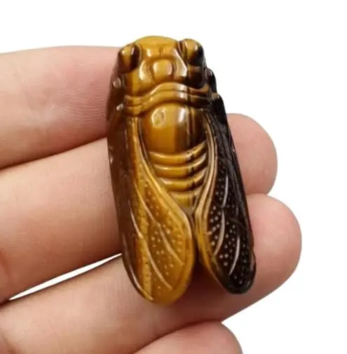 

Натуральный амулет «Тигровый глаз» Cicada | Хрустальная фигурка ручной работы для защиты и возрождения | Счастливый шарм фэн-шуй