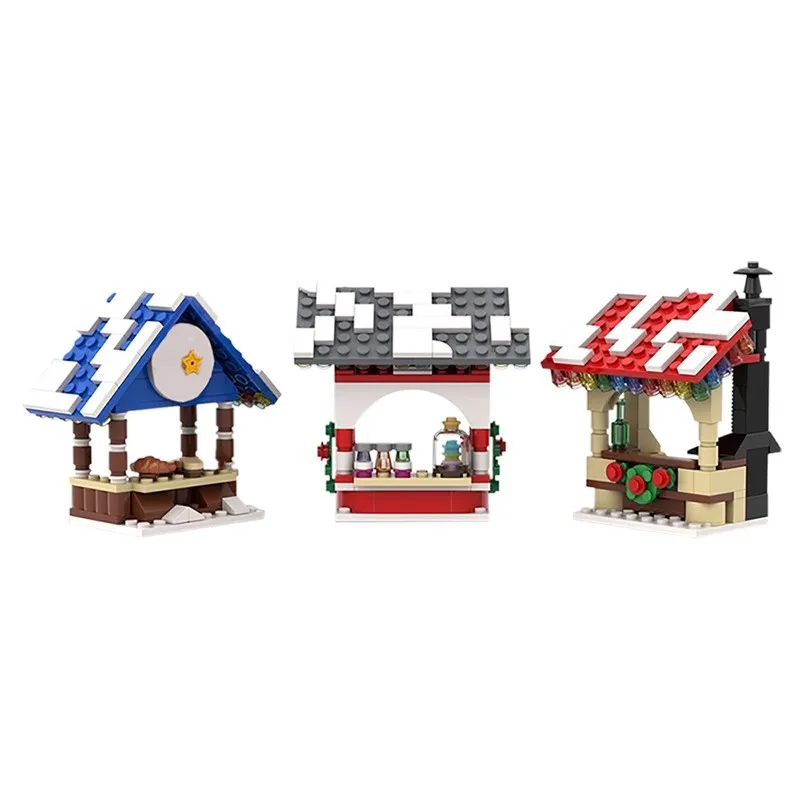 

2024 Winter Village Street Scene Market Stalls Architecture Building Blocks Set Bricks Kids Birthday Toys Adults XMAS Gifts