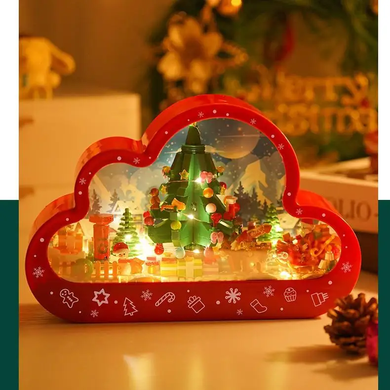 Christma New Style Assembled Building Block Toys Cloud Night Lamp Decorative Mirrors Frame LED Table Lights Creative Desk Bedroo