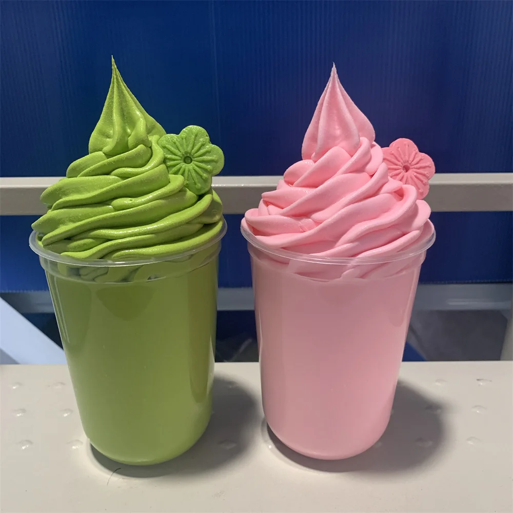 420ml 14oz Sakura Plastic Transparent Cup Milkshake Model Street Food Fake Smoothie Whipped Cream Pink Green Display Props Diy